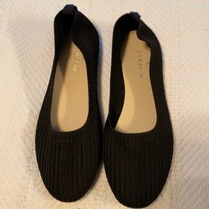 Danskin fabric flat. So comfortable. I bought wrong size. New, never worn.